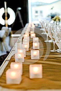 Shot of wedding reception dinner table decoration