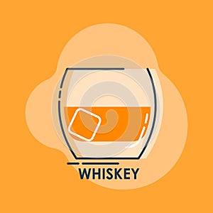 Shot whiskey line art in flat style. Restaurant alcoholic illustration for celebration design. Design contour element. Beverage