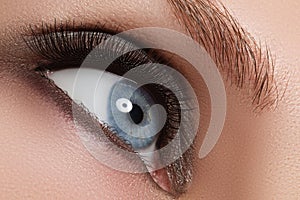 Shot of woman`s beautiful eye with extremely long eyelashes