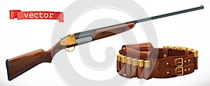 Shotgun and bandolier. 3d vector