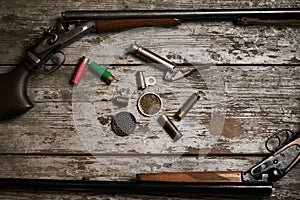 Shotgun, hunting cartridges with gunpowder