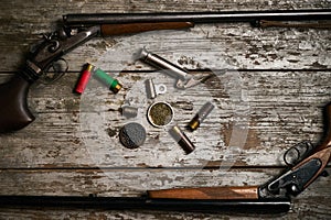 Shotgun, hunting cartridges with gunpowder