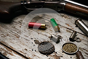 Shotgun, hunting cartridges with gunpowder