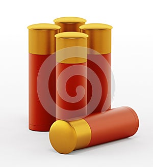 Shotgun shells isolated on white background. 3D illustration