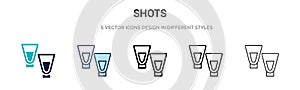 Shots icon in filled, thin line, outline and stroke style. Vector illustration of two colored and black shots vector icons designs