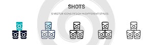 Shots icon in filled, thin line, outline and stroke style. Vector illustration of two colored and black shots vector icons designs