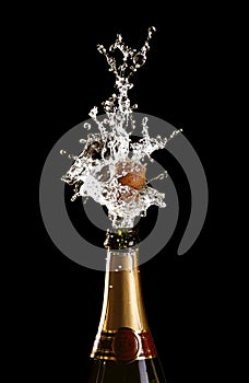 Shotting cork champagne bottle