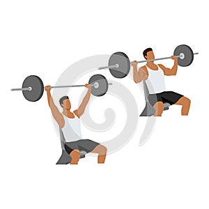Shoulder Exercises. Barbell shoulder press. Flat Design Bodybuilder