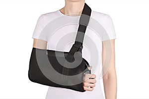 Shoulder Joint Brace. Bandage on the shoulder joint scarf with additional fixation.