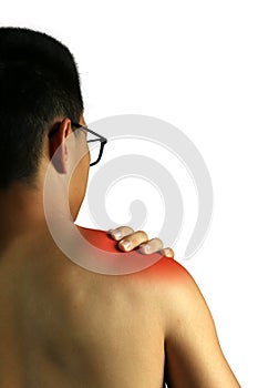 Shoulder pain young man is suffering from pain