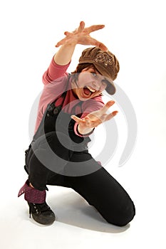 Shouting girl in a cap