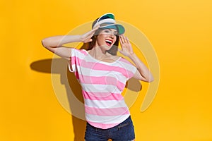 Shouting Girl In Sun Visor Cap