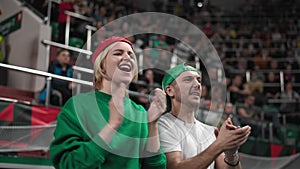 Shouting Italian fans claps soccer sport stadium. Crowd chering football arena.