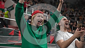 Shouting Italian fans claps soccer sport stadium. Crowd chering football arena.