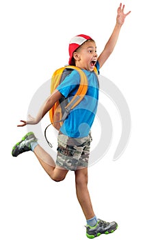 Shouting jumping boy isolated over white