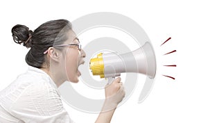 shouting through loudspeaker