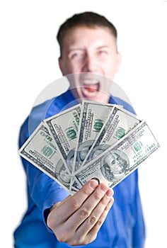 Shouting man hold $500