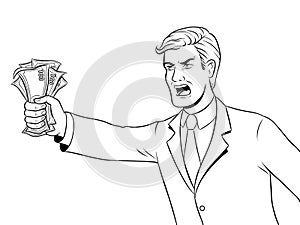 Shouting man and money coloring vector