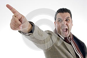 Shouting man pointing side