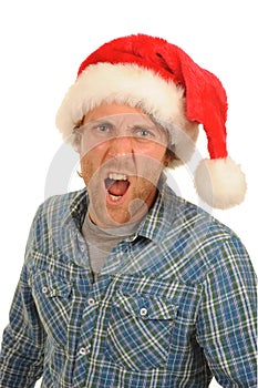 Shouting man Santa hat