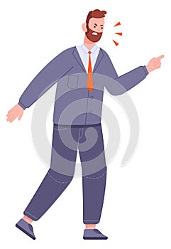 Shouting man in suit. Angry office manager yelling