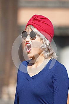 A Shouting Muslim Female Wearing Turban