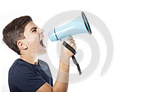 Shouting teenager with megaphone