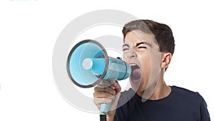 Shouting teenager with megaphone