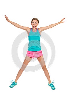 Shouting Woman Flying In Sports Clothes