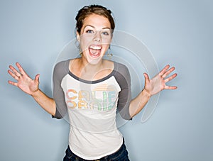Shouting woman in jeans
