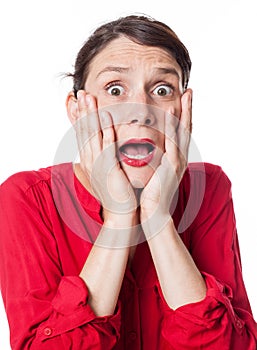 Shouting young woman expressing surprise and anxiety