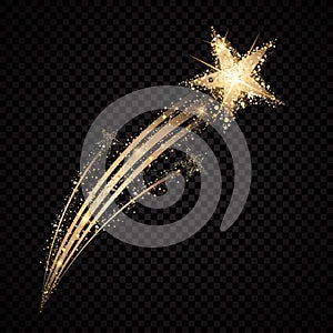 Shoutout star flying stardust isolated on black background photo