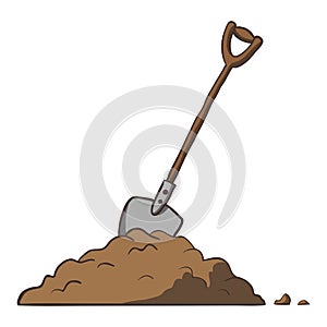 Shovel in dirt. Vector cartoon freehand