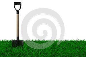 Shovel on grass. garden tool photo