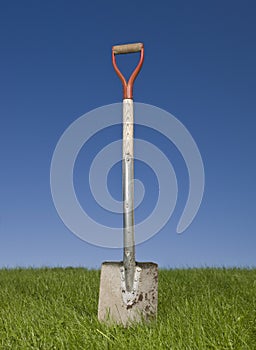 Shovel in green grass