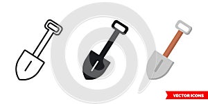 Shovel icon of 3 types. Isolated vector sign symbol.