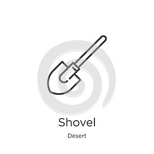 shovel icon vector from desert collection. Thin line shovel outline icon vector illustration. Outline, thin line shovel icon for