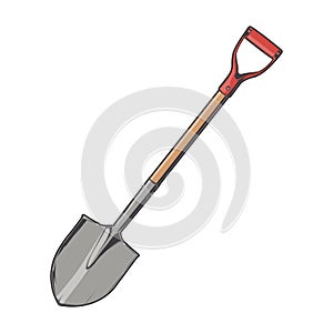 Shovel isolated on a white background. Color line art.