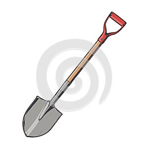 Shovel isolated on a white background. Color line art. photo