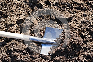 The shovel lying on the kitchen garden