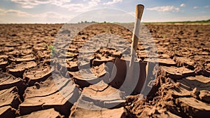 Shovel in parched earth symbolizing abandonment