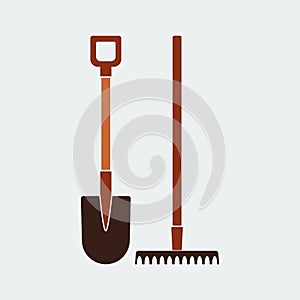 Shovel and Rake Icon.Flat Design.Vector design