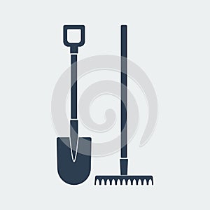 Shovel and Rake Icon.Vector design