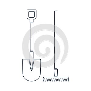 Shovel and Rake Line Icon.Vector design