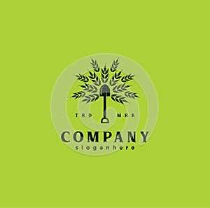 Shovel tree leaf spade nature green logo icon Vector Design Illustration.