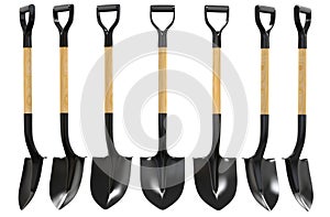 Shovel with wood handel set 3d illustration