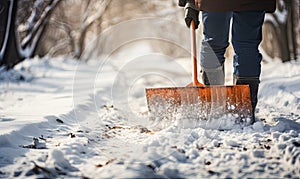 Shoveling Snow: A Winter Chore With a Snow Shovel in Action