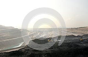 Shovels extracting coals in a opencast coal mine