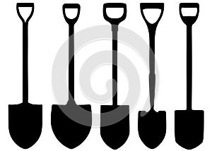 Shovels for the garden and repair work in the set. Vector image