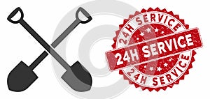 Shovels Icon with Textured 24H Service Stamp